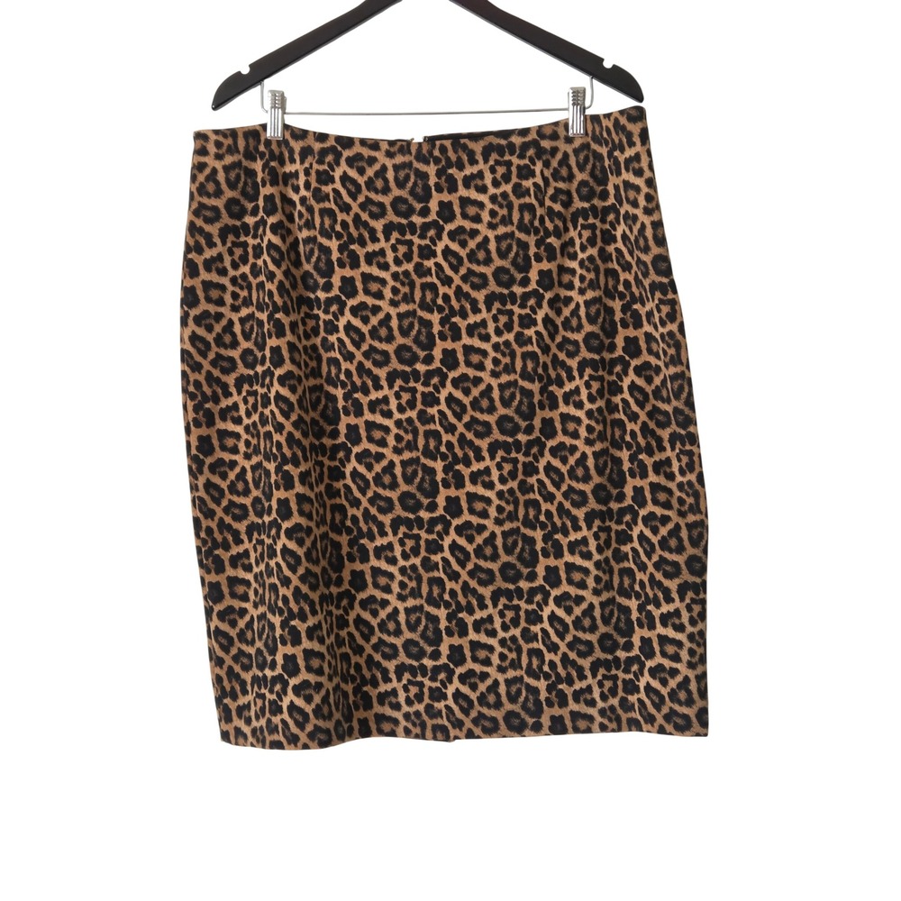 MICHAEL Michael Kors Leopard Pencil Skirt Plus 16W Gold Zip Stretch Office Siren